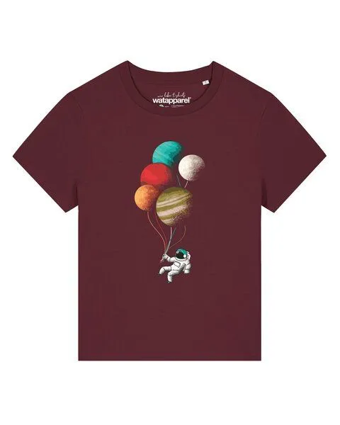 watapparel watapparel T-Shirt Frauen Balloon Spaceman, Burgundy, – Produktbild 1 von 2