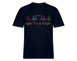 Spreadshirt T-Shirt Konfetti im Herzen Herzschlag Herz EKG Karneval Relaxed Fit Unisex T-S (1-tlg) Locker geschnittenes Unisex T-Shirt mit eingesetzten Ärmeln – Produktbild 1 von 1