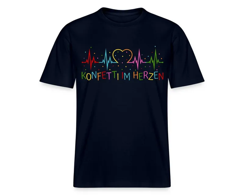 Spreadshirt T-Shirt Konfetti im Herzen Herzschlag Herz EKG Karneval Relaxed Fit Unisex T-S (1-tlg) Locker geschnittenes Unisex T-Shirt mit eingesetzten Ärmeln, Blau, – Produktbild 1 von 4