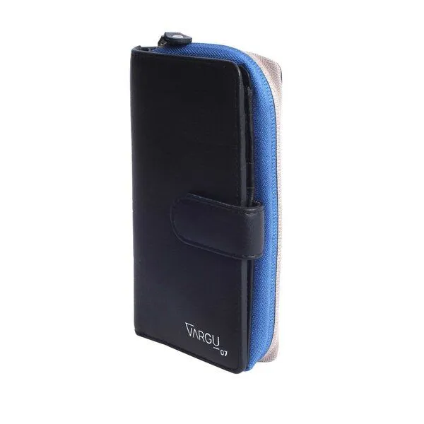 Vargu Vargu Echtleder Geldbörse SABA 1-A, Black - blue, – Produktbild 1 von 4