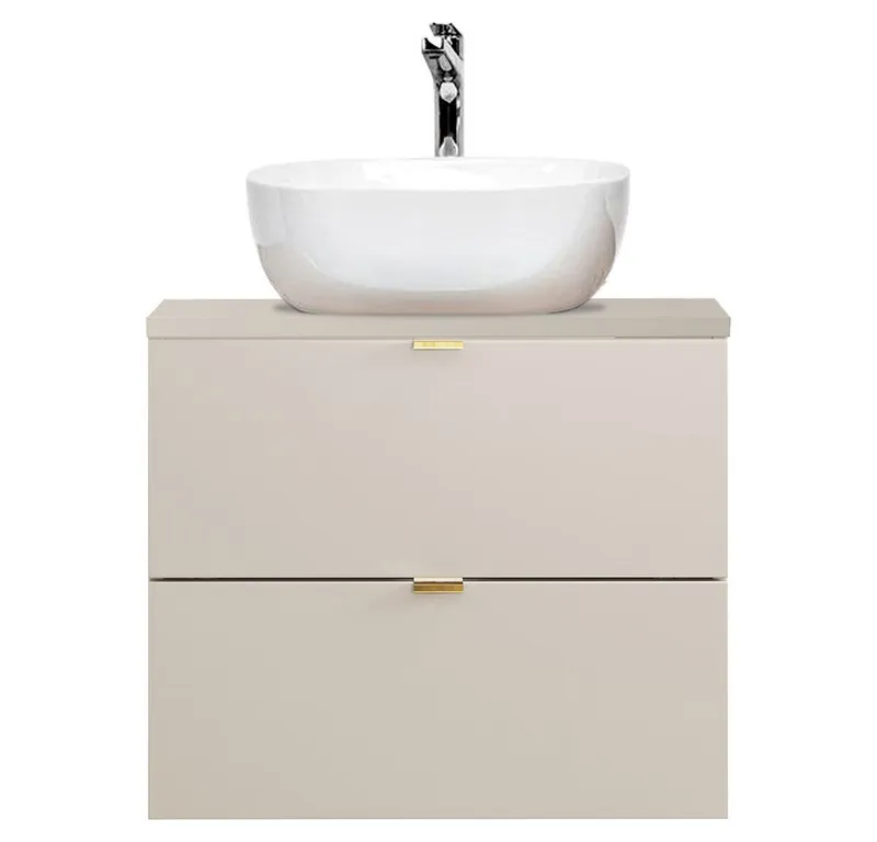 Lomadox Waschtisch DURANGO-56, 60 cm breit, Keramikwaschbecken, kaschmir, 2 Schubladen, Braun, – Produktbild 5 von 7