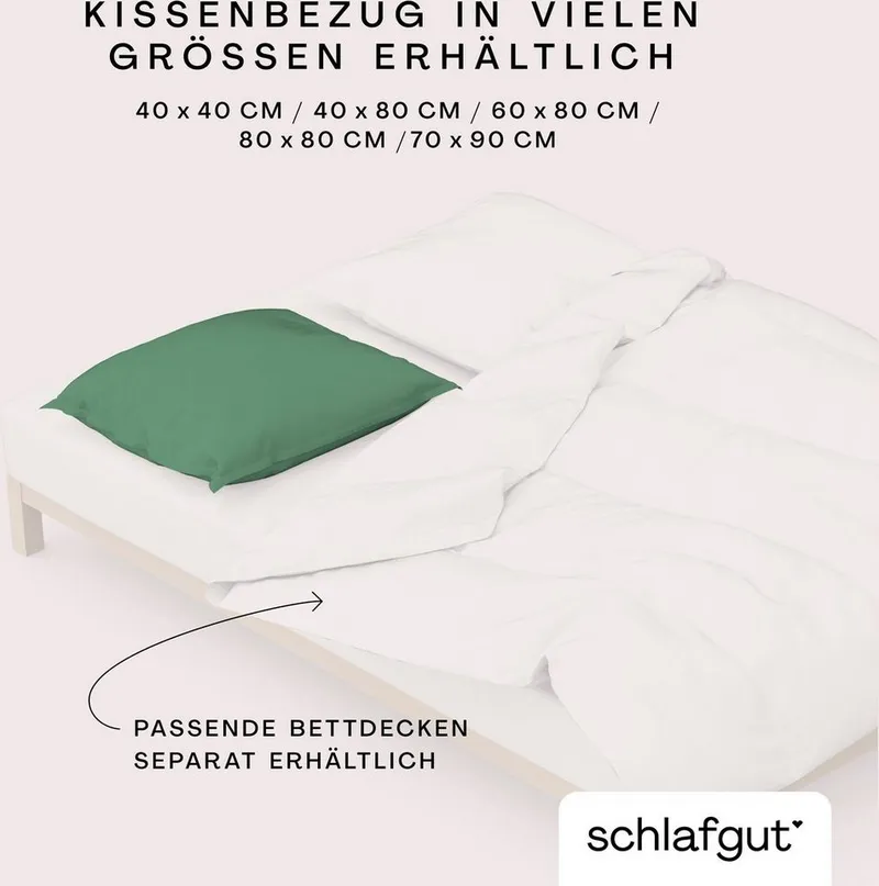 Schlafgut Schlafgut Kissenbezug Premium Kissenbezug Knitted Jersey (1 St), (1 Stück), Ton-in-Ton Reißverschluss, Bio-Baumwolle mit Elasthan, Uni, OEKO Tex, Grün, – Produktbild 5 von 5