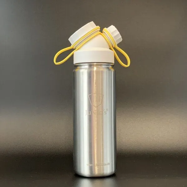 JN JuNiki's JN JuNiki's JuNiki´s® eco line isolierte Edelstahl Trinkflasche 550ml mit Deckelhaltern in Türkis + Gelb zum Wechseln – Produktbild 2 von 3