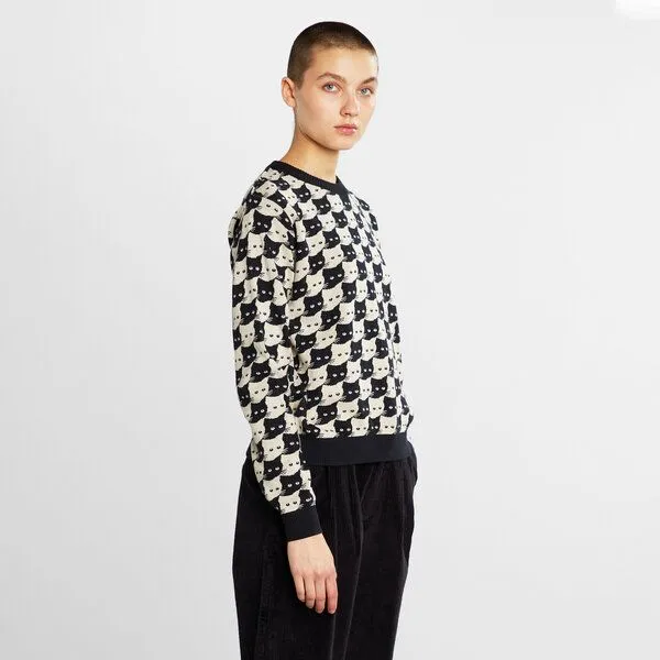 Dedicated DEDICATED Damen Strickpullover Arendal Cats aus Biobaumwolle - Schwarz Weiß, Schwarz weiß, – Produktbild 3 von 3