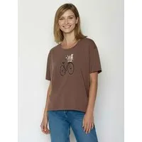 GreenBomb GREENBOMB Bio-Damen-T-Shirt 'Bike Cat Basket 2' weit geschnitten, earthwood, Gr. L – Produktbild 1 von 1