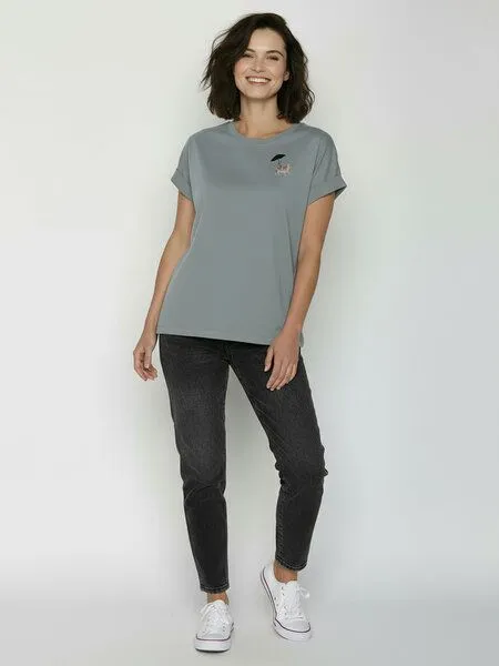 GreenBomb GREENBOMB Cat Walk Loony - Sportliches T-Shirt aus Bio-Baumwolle mit Rollup Sleeve / hochwertiger Print / GOTS / Fair & Vegan, Grau (fogstone), – Produktbild 3 von 4