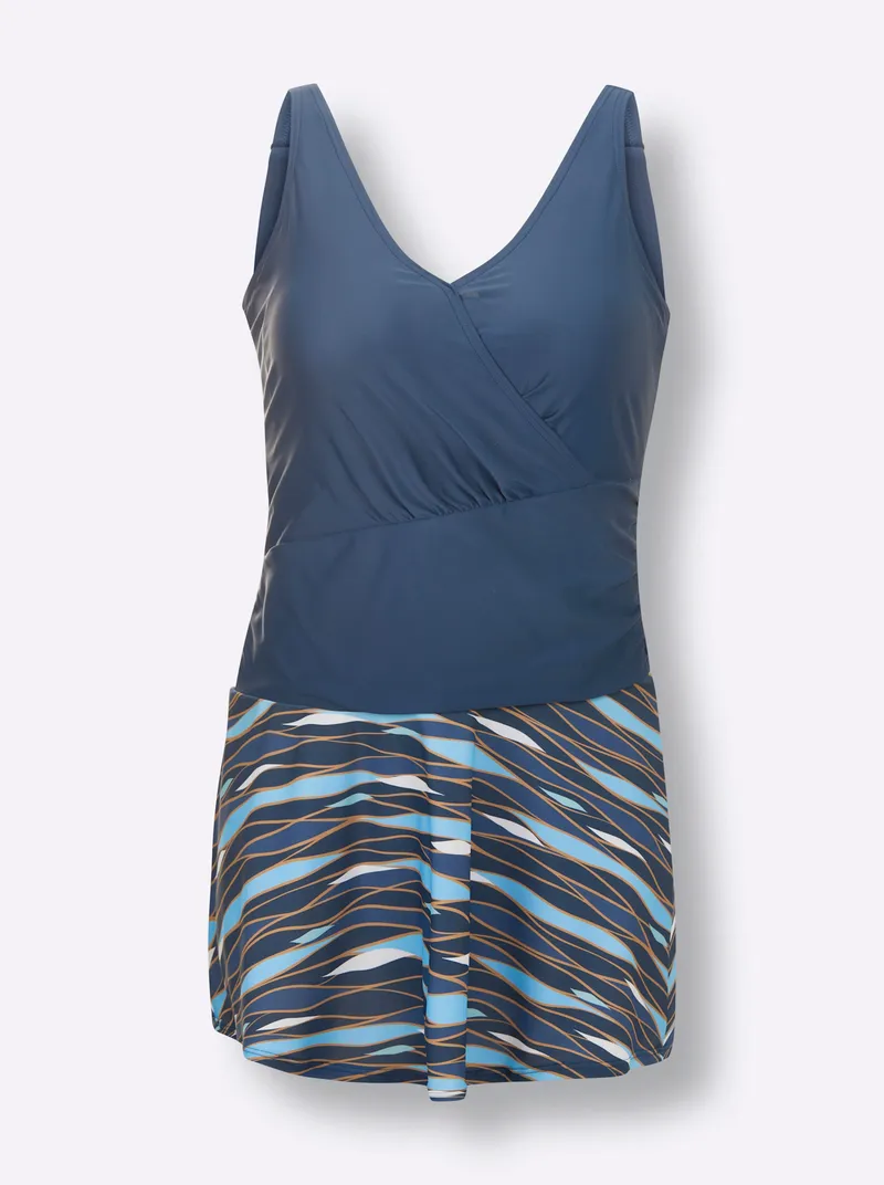 feel good Badeanzug dunkelblau-aqua-bedruckt, Dunkelblau-aqua-bedruckt, – Produktbild 2 von 2