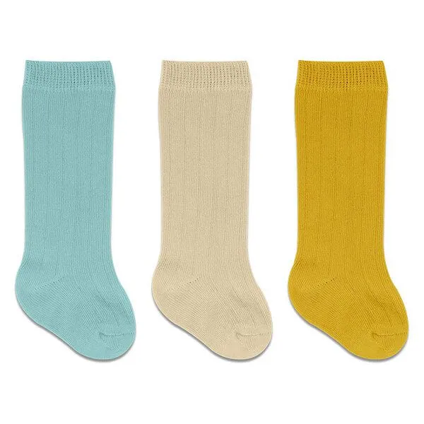 bistyle bistyle Baby-Socken Knielange Babysocken, 3er Pack ,zertifiziert, hoher Baumwollanteil, Grau ecru schwarz, – Produktbild 1 von 4