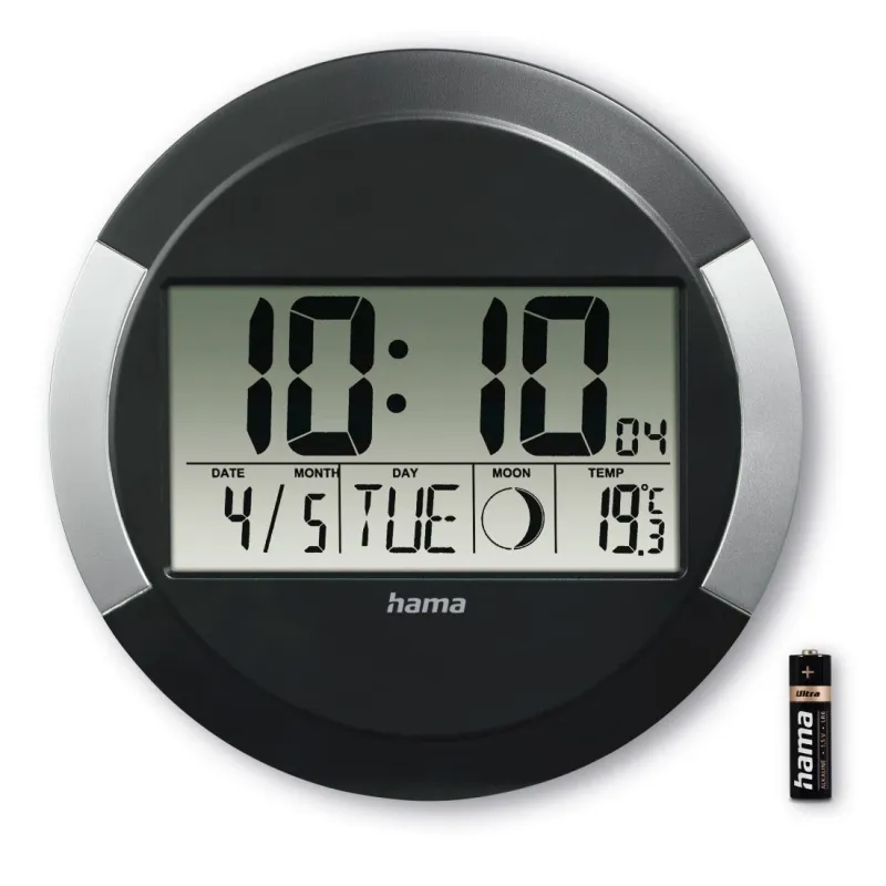 Hama Hama Funkwanduhr "Ischia", digital, DCF, Tischuhr, Temperaturanzeige, Schwarz, – Produktbild 5 von 5