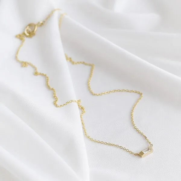 Eppi Eppi Halskette aus Gold mit weißem Saphir mit Baguette-Form Sharly, Rosa, – Produktbild 2 von 4
