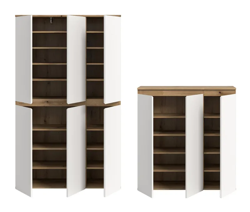 furnling Mehrzweckschrank-Set Sarca - in 5 trendigen Farben, (2-St., bestehend aus Kommode, Universalschrank), 1 Kleiderstange, großzügiger Stauraum durch 28 Fächer, Breite 235 cm, Weiß, – Produktbild 4 von 5