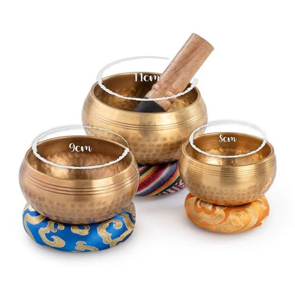 naturling naturling Klangschalen Messing 3er Set mit Klöppel und Kissen – Produktbild 5 von 7