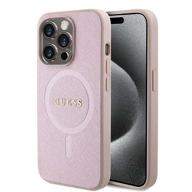 Guess Guess Saffiano MagSafe Back Cover für das Apple iPhone 15 Pro, Rosa, – Produktbild 2 von 6