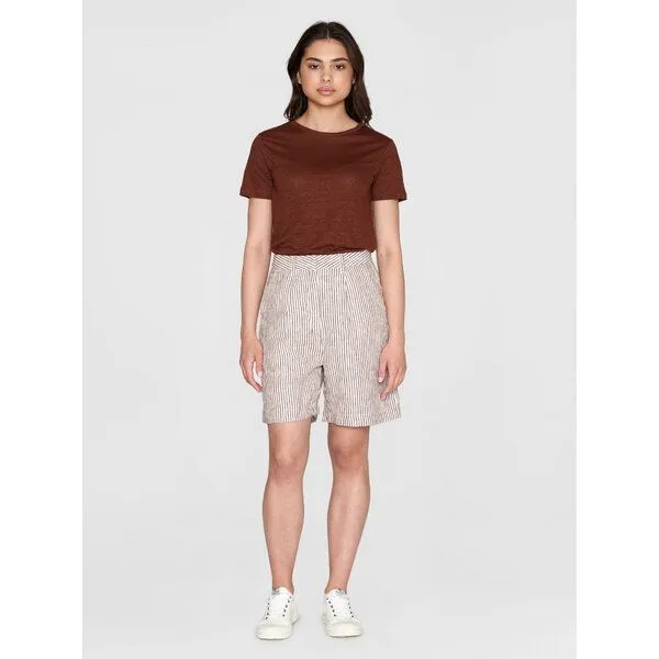 KnowledgeCotton Apparel KnowledgeCotton Apparel Weite High-Waist Shorts STRIPED POSEY aus Bio-Leinen, Braun (brown stripe), – Produktbild 3 von 4