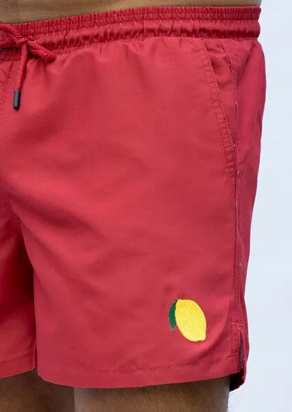 Narwal Narwal Badehose mit Stick-Motiv, Rot (lemon plain), – Produktbild 1 von 3