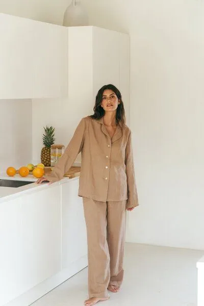 AmourLinen AmourLinen Langarm-Pyjama-Set Nightly, Rosy brown (braun), – Produktbild 1 von 4