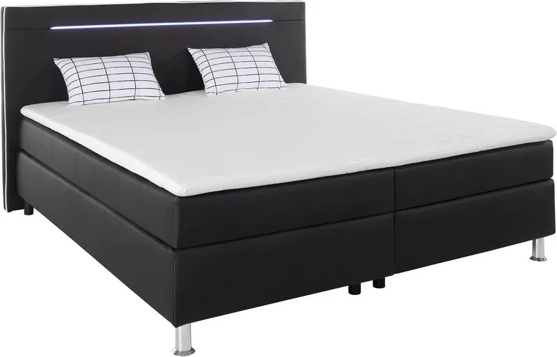 COLLECTION AB Boxspringbett LONDON inkl. Bonnell-Federkernmatratze H2, mit Topper, Kissen & LED, 90/140/180 cm x 200 cm, Schwarz, – Produktbild 2 von 8