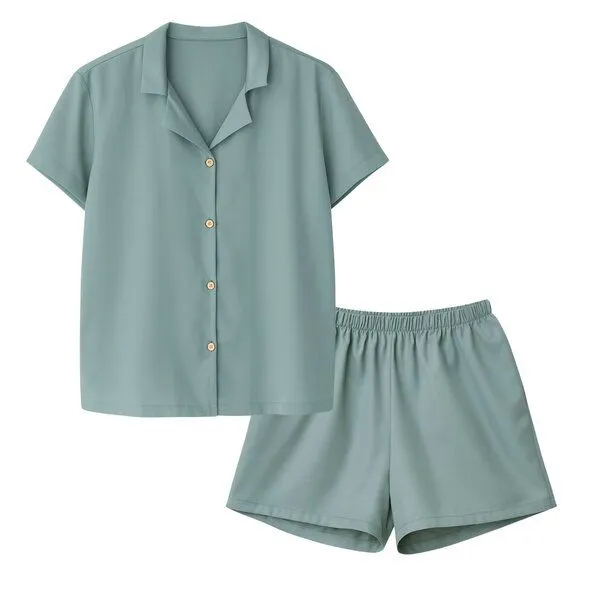 AGA.PIE AGA.PIE Damen Pyjama-Set Kurzarm aus 100% Lyocell aus Bambuscellulose, Salbei, – Produktbild 1 von 4
