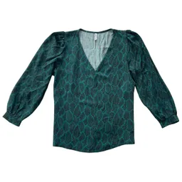 WiDDA WiDDA Damen vegan Bluse Lubo Mit Blattdruck Petrol – Produktbild 1 von 1