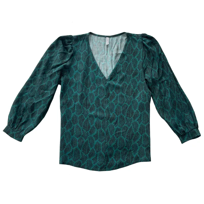 WiDDA WiDDA Damen vegan Bluse Lubo Mit Blattdruck Petrol, Teal, – Produktbild 1 von 2