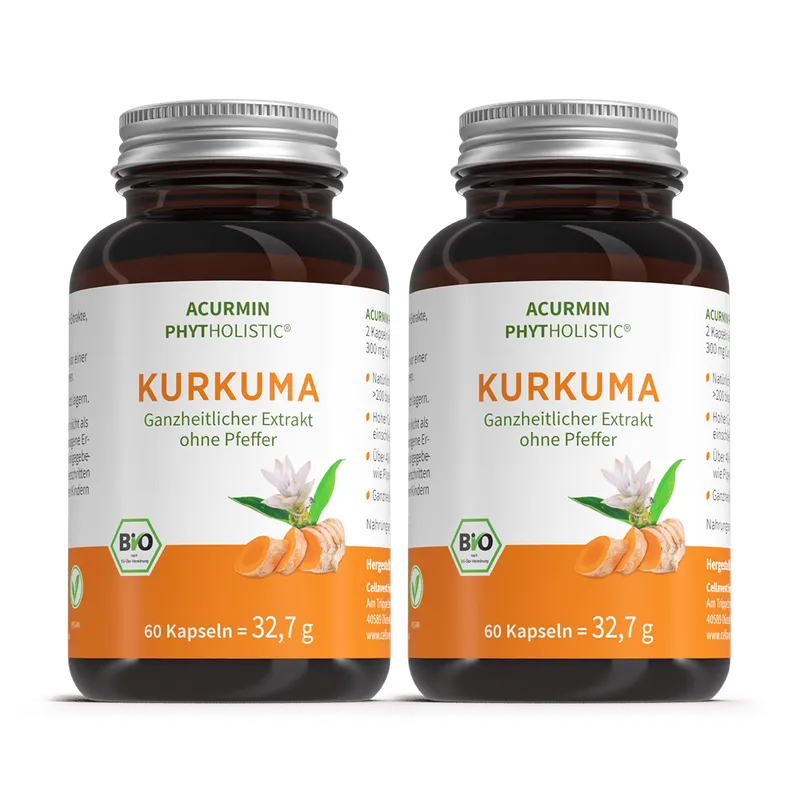 Cellavent Healthcare Bio Kurkuma Kapseln ohne Pfeffer – Acurmin Phytholistic 2 Monat – Produktbild 1 von 2