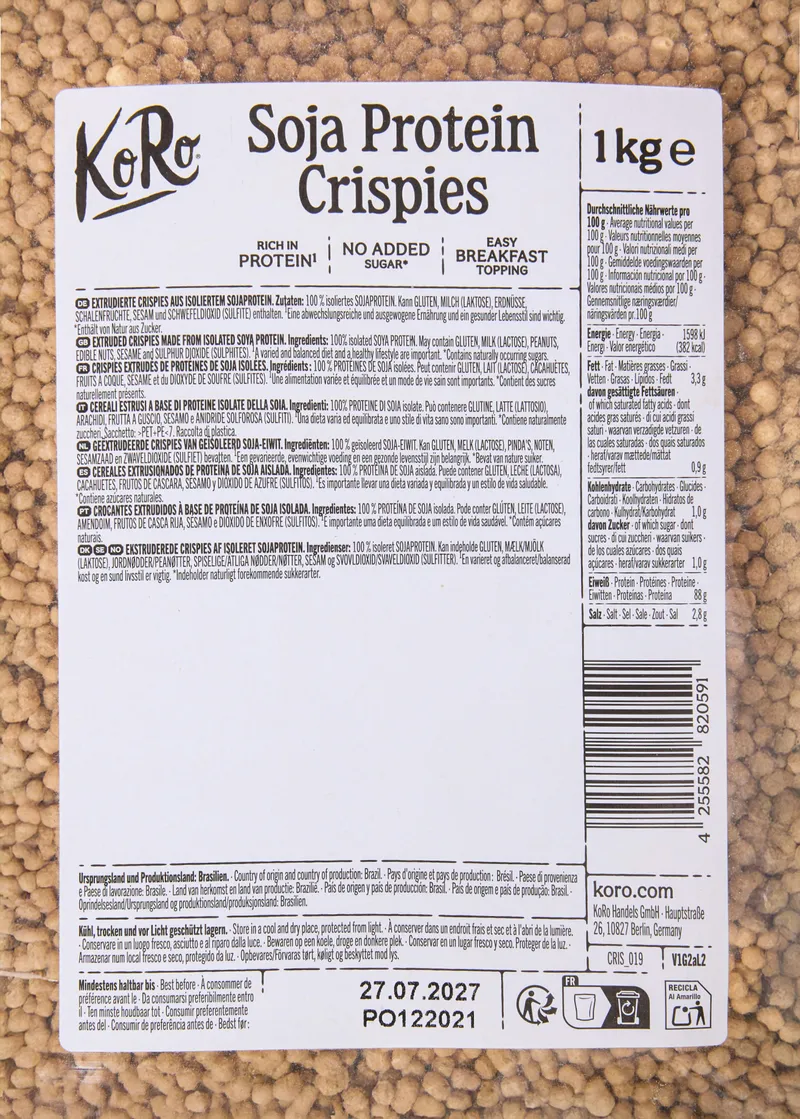 KoRo Soja Protein Crispies 90 % | 1 kg – Produktbild 4 von 5
