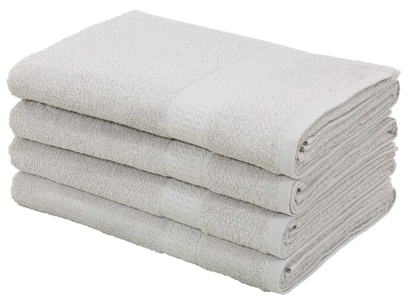 OTTO home Duschtücher Juna, als Set und Serie erhältlich, 4 Duschtücher, 70x140cm, Walkfrottee (4-St), Handtuch Set, 100% Baumwolle, mit Bordüre, Uni-Farben, weich, Grau, – Produktbild 2 von 8