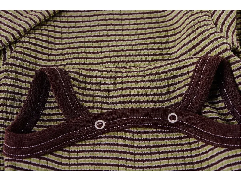 Cosilana Cosilana Baby Body Langarm Baumwolle-Wolle-Seide grün-braun-geringelt Gr.98/104, Grün, braun, – Produktbild 2 von 2