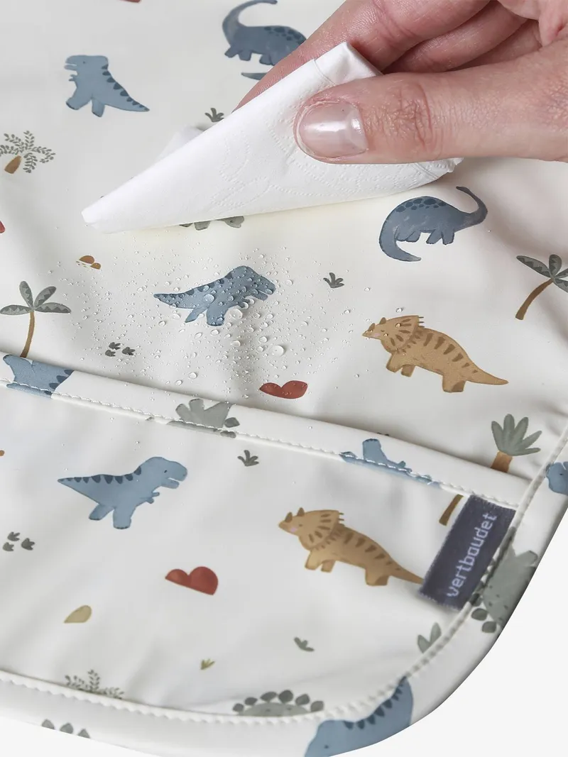 Vertbaudet Baby Lätzchen mit Auffangtasche, Weiß bedruckt dino, – Produktbild 3 von 4