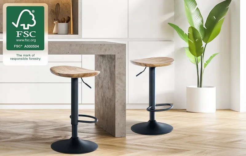 CLP CLP Barhocker Skelde (1er), höhenverstellbarer Tresenstuhl, Massivholzsitz, Beige, – Produktbild 3 von 4