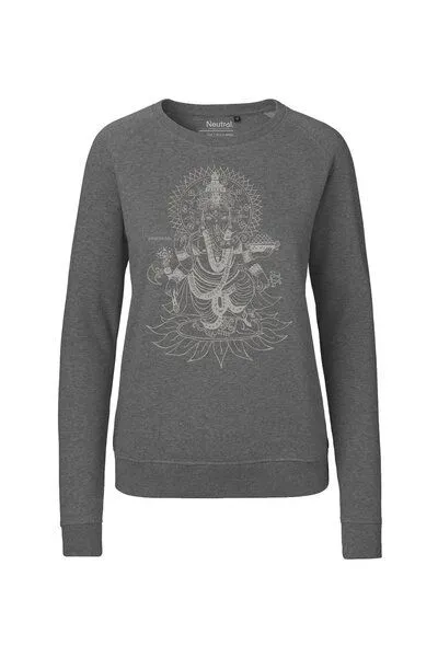 Peaces.bio - handbedruckte Biomode Peaces.bio - handbedruckte Biomode Bio Damen-Sweatshirt Ganesha, Dunkelgrau, – Produktbild 2 von 2