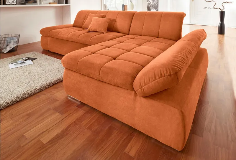 DOMO collection Ecksofa NMORIC XXL, 300x172x80cm, viel Platz, bequem, L-Form, wahlweise mit Bettfunktion und Armlehnverstellung, Orange, – Produktbild 2 von 8