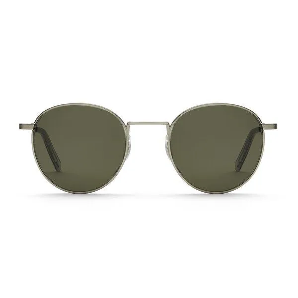 TAKE A SHOT TAKE A SHOT Runde Schmale Edelstahl Sonnenbrille für Damen und Herren - ARIN Kollektion, Silber (silber / grün), – Produktbild 1 von 4