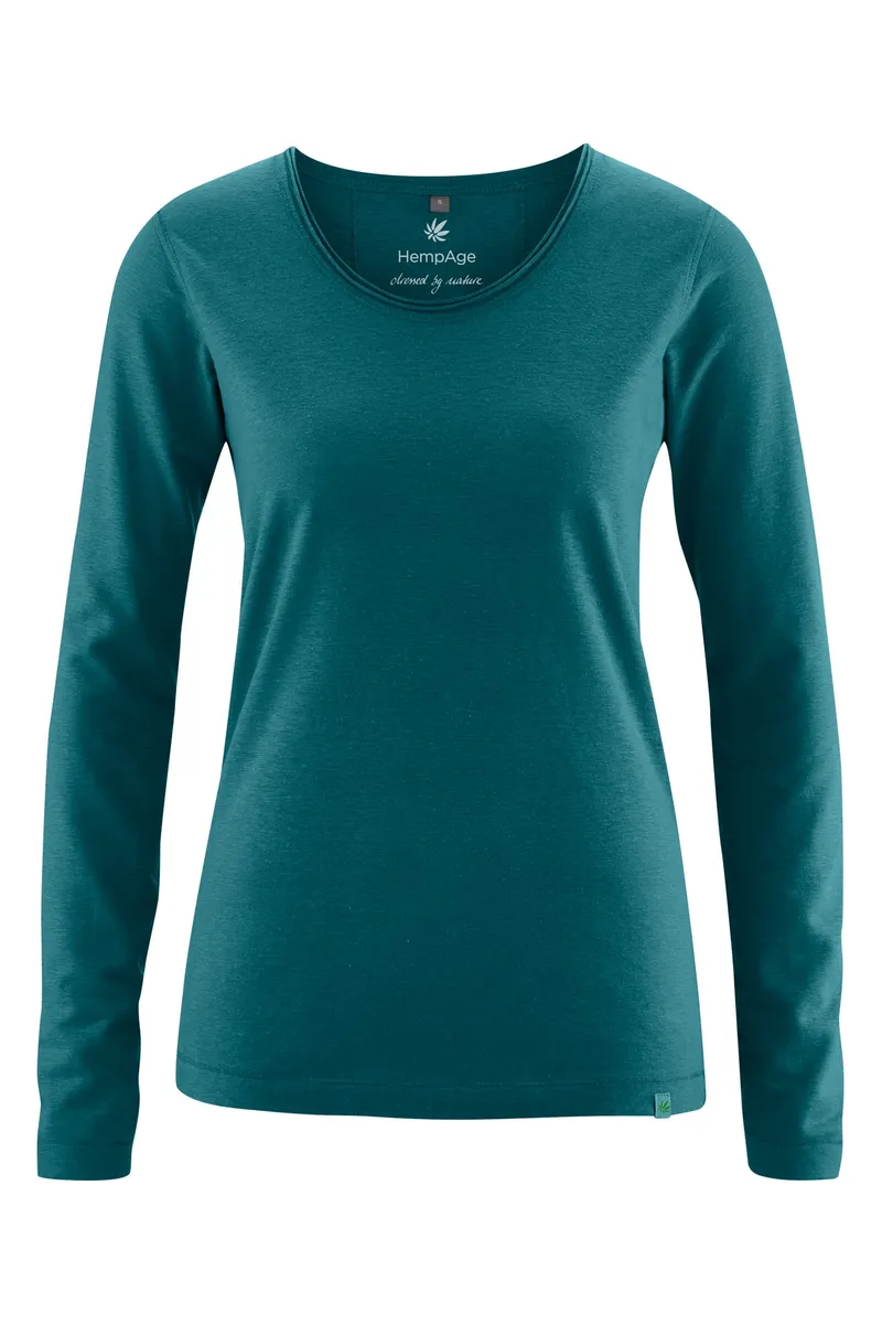HempAge HempAge Damen vegan Langarm T-Shirt In Blaugrün, Blau, – Produktbild 1 von 2