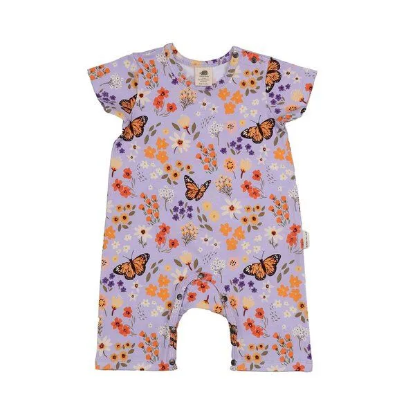 Walkiddy Walkiddy Baby Kurzarm-Body GOTS-zertifiziert aus Bio-Baumwolle mit Blumen-und-Schmetterlings-Muster, Blau, – Produktbild 1 von 2
