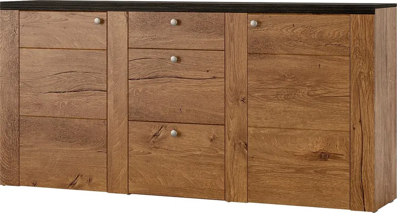 OTTO home Sideboard Larona, zeitlose Kommode mit 2 Türen, 3 Schubkästen, Türkommode, Höhe 84 cm, viel Stauraum, Anrichte mit dekorativer Rahmenoptik, Braun, – Produktbild 2 von 8
