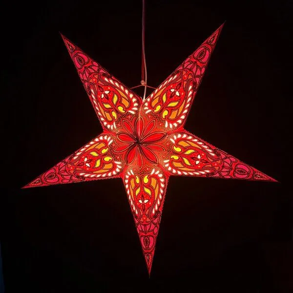 MoreThanHip MoreThanHip Moravian Vielzackiger weißer Weihnachtsstern aus Papier & Beleuchtungskabel - Jaipur – Produktbild 3 von 8