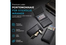S&T Design Smart-Wallet RFID-Geldbörse Brieftasche Kartenetui Leder mit Münz- und Bargeldfach (14 Karten Kleines Portmonee Schwarz, 1-tlg., mit Sichtfenster, inkl. Geschenkbox und Dankeskarte), RFID Diebstahl Schutz Münzfach Karten-Slider Magnetverschluß 14 Karten – Produktbild 1 von 1