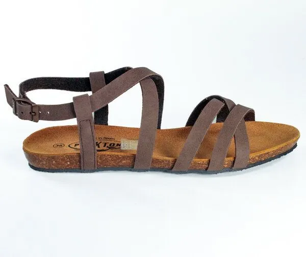 Plakton Plakton Vegane Damen flache Sandale FRAN VALI mit Korksohle und einstellbarer Schnalle, Marron (braun), – Produktbild 1 von 4