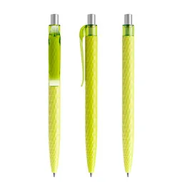 prodir prodir® Druckkugelschreiber QS01 PMT Push, blaue Mine, gelbgrün/silber satiniert – Produktbild 1 von 1