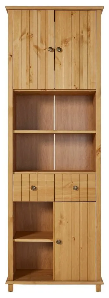 Home affaire Hochschrank Vili Badezimmerschrank, Höhe 175 cm, 2 Schubladen, 3 Türen, aus Massivholz, Beige, – Produktbild 4 von 5