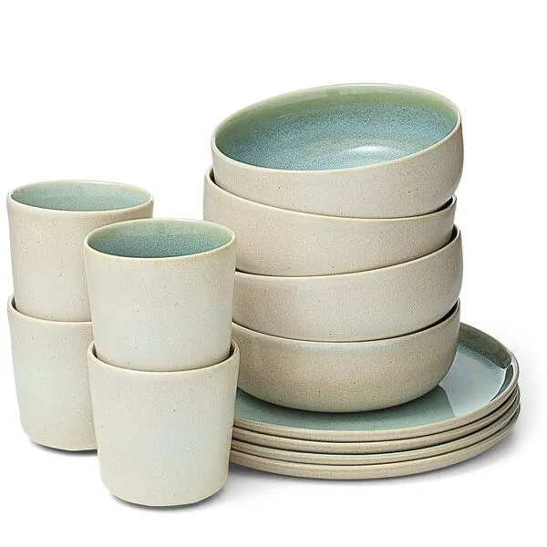 Econovo Econovo Geschirrset Keramik 12-tlg., Türkis-beige (blau), – Produktbild 1 von 4