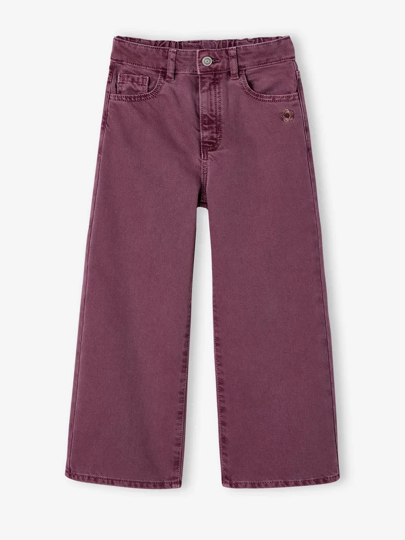 Vertbaudet Weite Mädchen Hose mit Blumenstickerei, Pflaume, – Produktbild 1 von 3