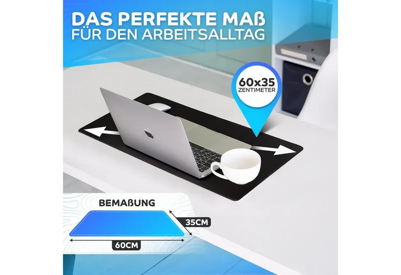MAXLVL Gaming Mauspad Schreibtischunterlage - Mauspad mit Vernähte Kanten - abwaschbar (in 80x40 cm / 60x35 cm, Schreibtisch Unterlage für Büro), Tischunterlage Schreibtisch aus PU-Leder, Schwarz, – Produktbild 3 von 5