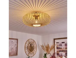 hofstein Deckenleuchte »Aidone« runde Deckenlampe aus Holz/Metall in Natur/Schwarz, ohne Leuchtmittel, Leuchte in Gitter-Optik,Lichteffekten an der Decke, Ø40cm, 1xE27 – Produktbild 1 von 1