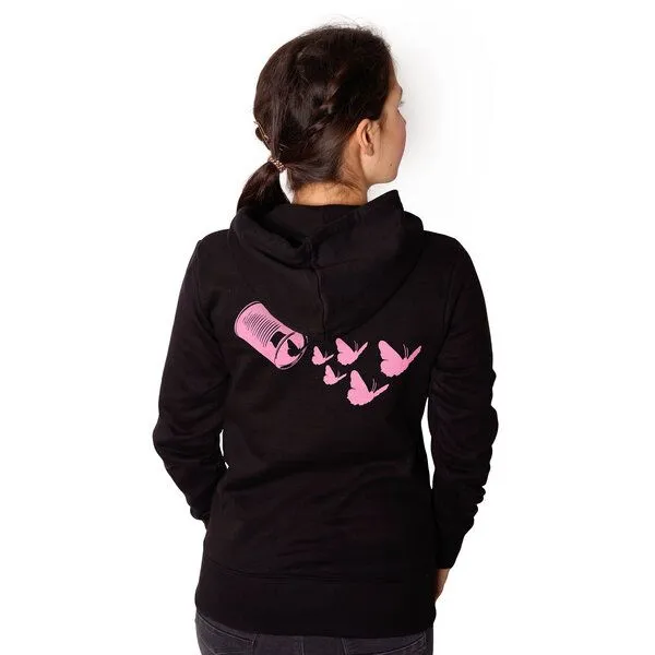 HANDGEDRUCKT HANDGEDRUCKT "Butterfly 01" Frauen-Hoody, Black, – Produktbild 1 von 3