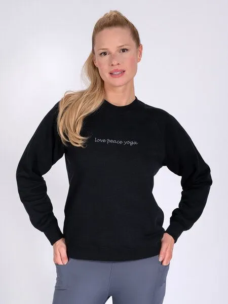 Magadi Magadi Damen Sweater BELLA mit Love- Peace- Yoga aus Sweat-Stoff, Natur (taupe), – Produktbild 2 von 4