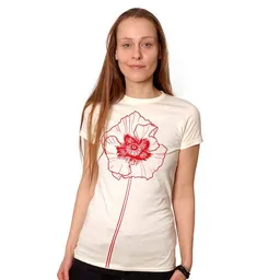 HANDGEDRUCKT HANDGEDRUCKT "Mohnblume" Frauen-T-SHIRT von Earth Positiv Biobaumwolle – Produktbild 1 von 1