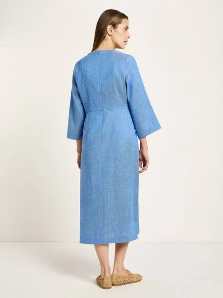 LANIUS LANIUS Midikleid (OCS) aus Leinen und Bio-Baumwolle, Lapis creme, – Produktbild 3 von 4