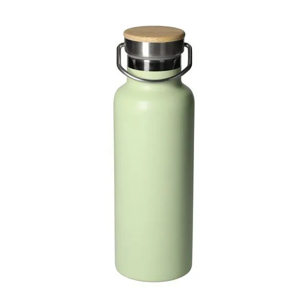elasto elasto Edelstahl Isolierflasche "Cascada" - Flasche mit Bambusdeckel & Griff, Grün, – Produktbild 1 von 4